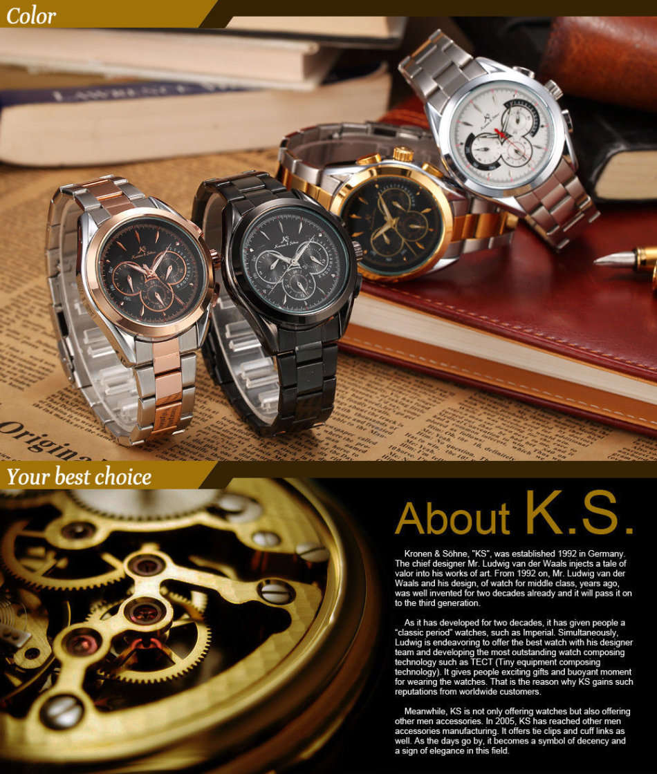 -I GENUINE I- KRONEN&SÖHNE NAVIGATOR WHITE DAY/DATE/24 HOURS AUTOMATIC MECHANICAL STEEL WRIST WATCH