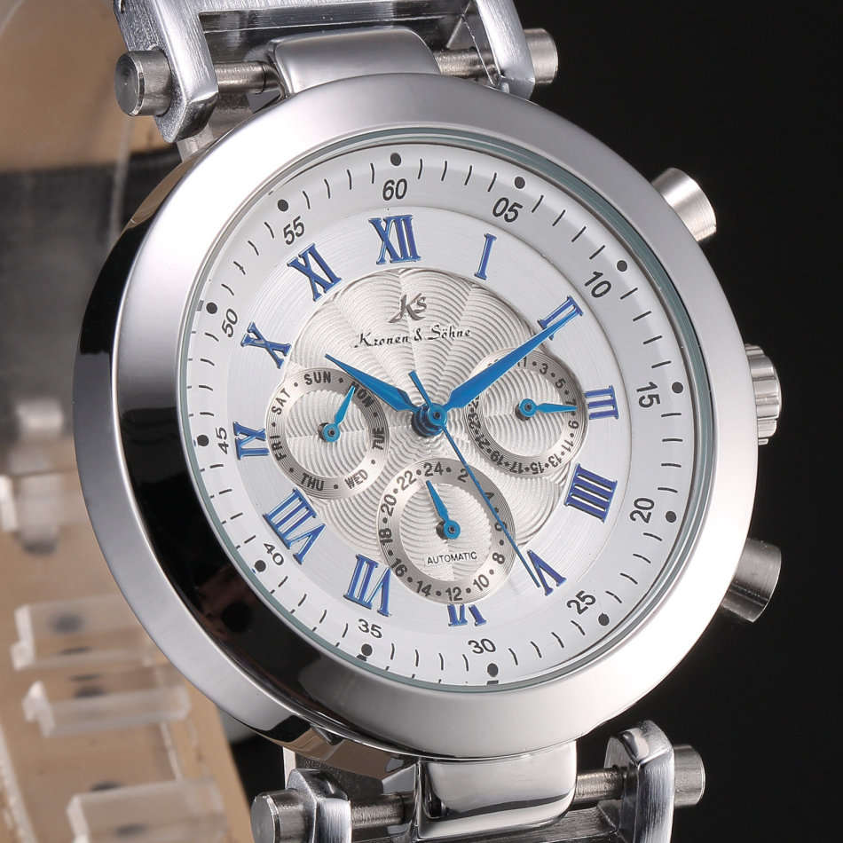 -I GENUINE I- KRONEN&SÖHNE NAVIGATOR LEATHER BAND AUTOMATIC MECHANICAL DATE DISPLAY WRIST WATCH