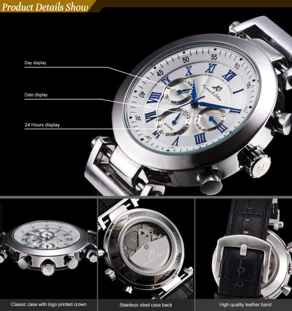 -I GENUINE I- KRONEN&SÖHNE NAVIGATOR LEATHER BAND AUTOMATIC MECHANICAL DATE DISPLAY WRIST WATCH