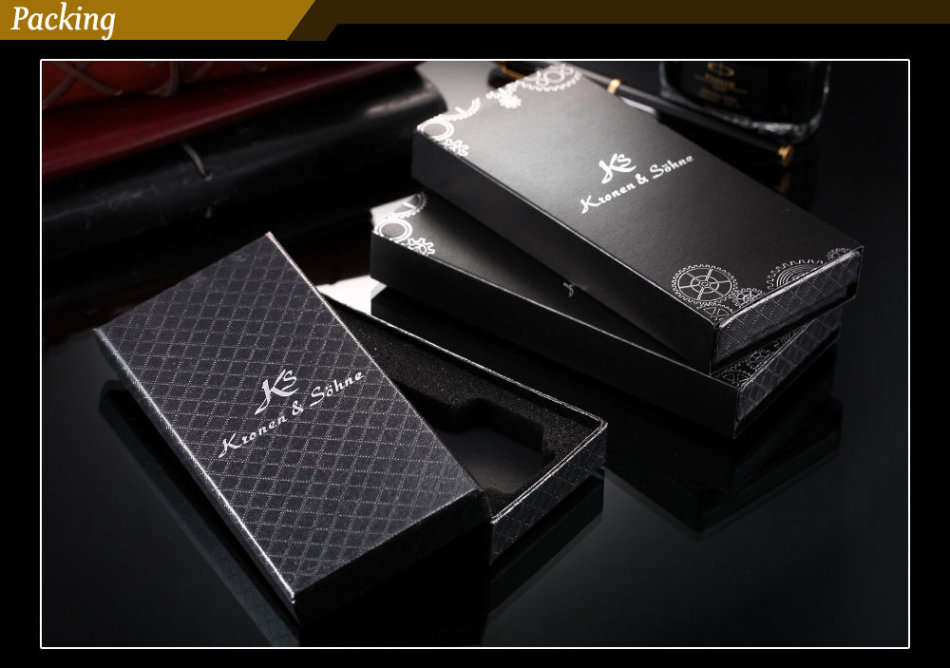 -I GENUINE I- KRONEN&SÖHNEMens Automatic Mechanical Analog Black Leather MILITARY Wrist Watch