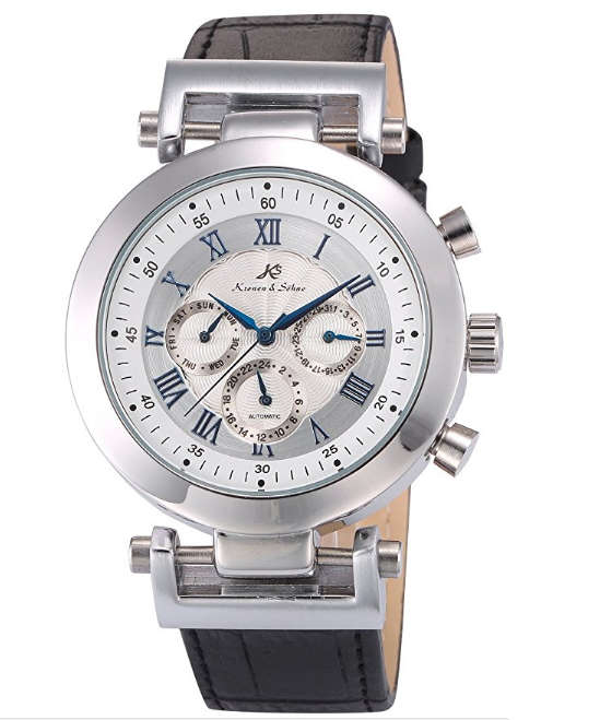 -I GENUINE I- KRONEN&SÖHNE NAVIGATOR LEATHER BAND AUTOMATIC MECHANICAL DATE DISPLAY WRIST WATCH