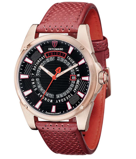 LATE ENTRY I DETOMASO® BUSINESS PUNK MEN JAPANESE QUARTZ DAY/DATE DISPLAY LEATHER STRAP WATCH