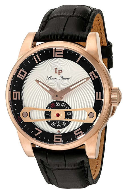 -I LATE ENTRYI RRP $595.00 I- LUCIEN PICCARD®  BLACK LEATHER BAND CASUAL WATCH W/ BOX & MANUAL