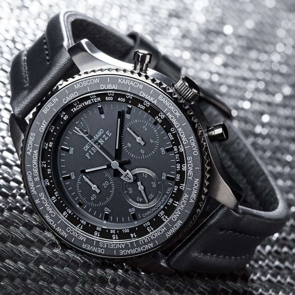 LATE ENTRY - READY TO SHIP I DETOMASO Firenze Black XXL Chronograph Mens Watch Black Stainless Steel