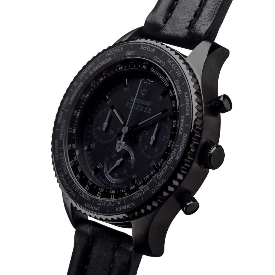 LATE ENTRY - READY TO SHIP I DETOMASO Firenze Black XXL Chronograph Mens Watch Black Stainless Steel