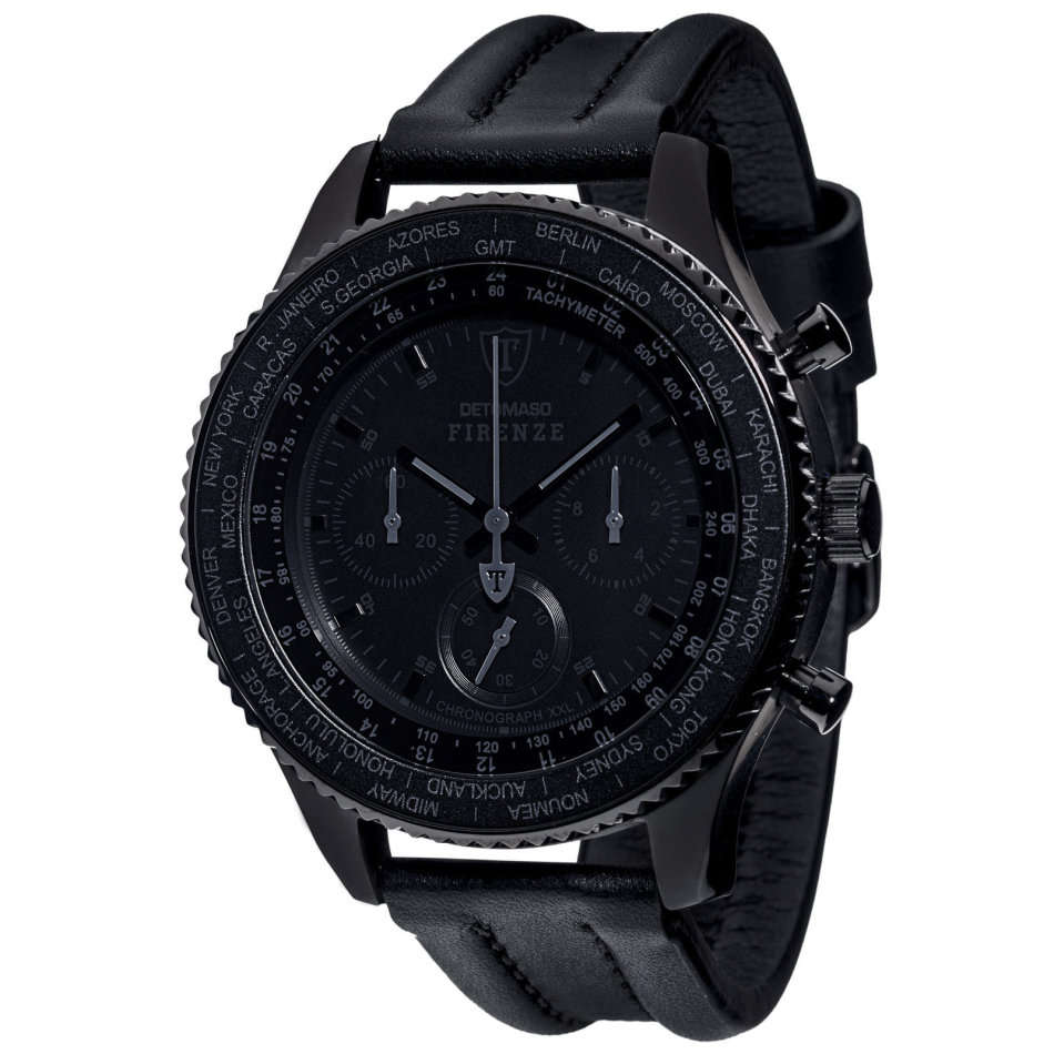 LATE ENTRY - READY TO SHIP I DETOMASO Firenze Black XXL Chronograph Mens Watch Black Stainless Steel