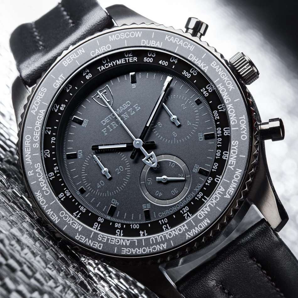 LATE ENTRY - READY TO SHIP I DETOMASO Firenze Black XXL Chronograph Mens Watch Black Stainless Steel