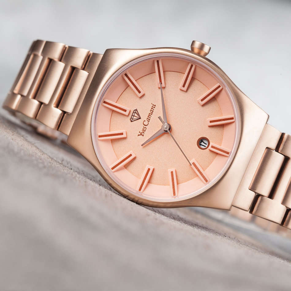 -I GENUINE I EXCLUSIVE I-  YVES-CAMANI® Louanne Women Date Display  Stainless Steel Rose Gold Watch