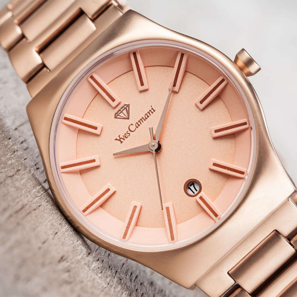 -I GENUINE I EXCLUSIVE I-  YVES-CAMANI® Louanne Women Date Display  Stainless Steel Rose Gold Watch