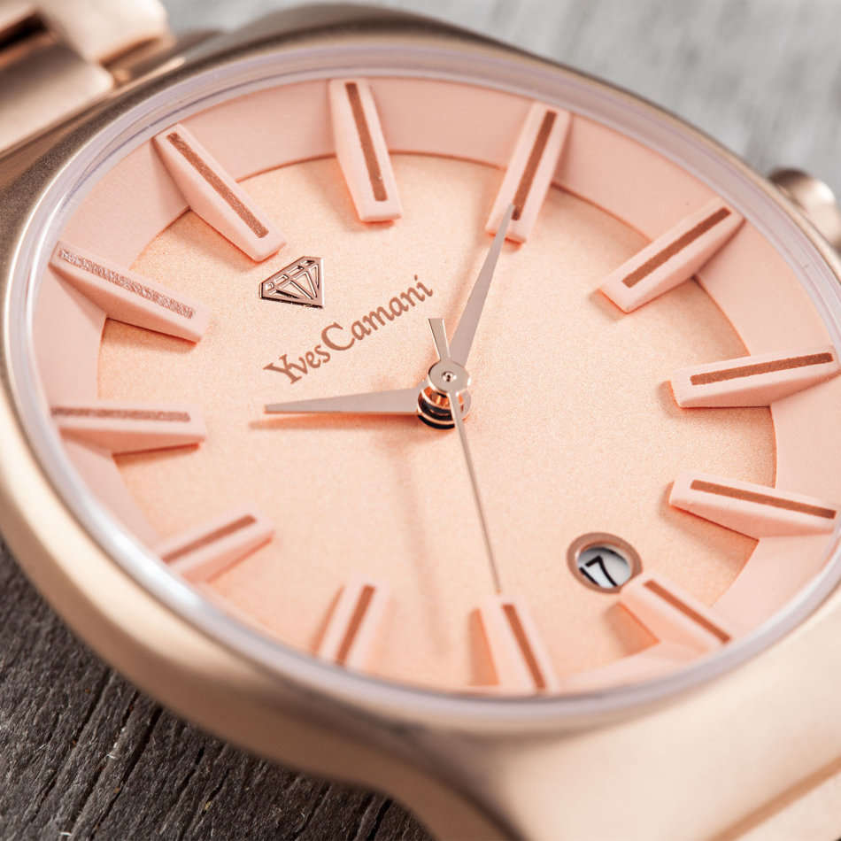 -I GENUINE I EXCLUSIVE I-  YVES-CAMANI® Louanne Women Date Display  Stainless Steel Rose Gold Watch