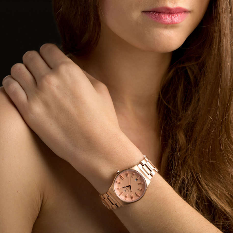 -I GENUINE I EXCLUSIVE I-  YVES-CAMANI® Louanne Women Date Display  Stainless Steel Rose Gold Watch