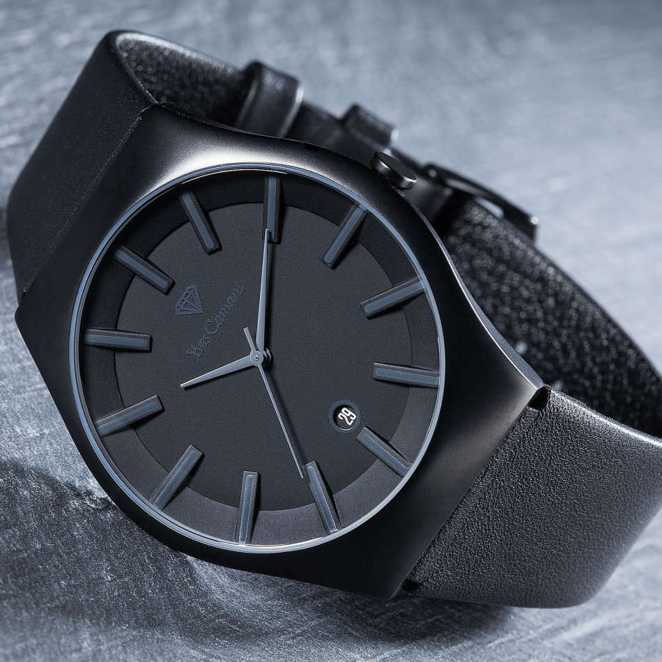 -I GENUINE I EXCLUSIVE I-  YVES-CAMANI® Louanne Women Date Display  Black Leather Strap Watch