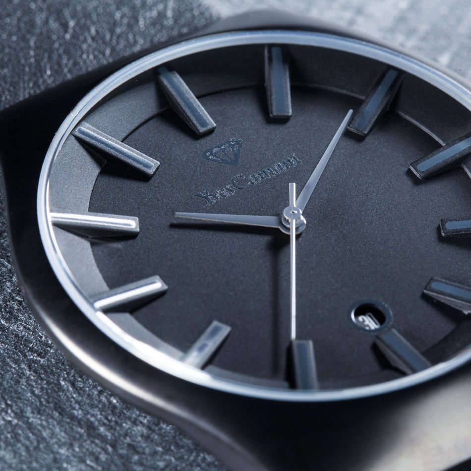 -I GENUINE I EXCLUSIVE I-  YVES-CAMANI® Louanne Women Date Display  Black Leather Strap Watch