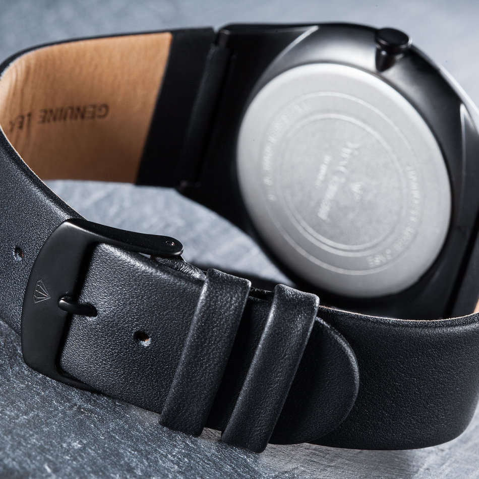 -I GENUINE I EXCLUSIVE I-  YVES-CAMANI® Louanne Women Date Display  Black Leather Strap Watch