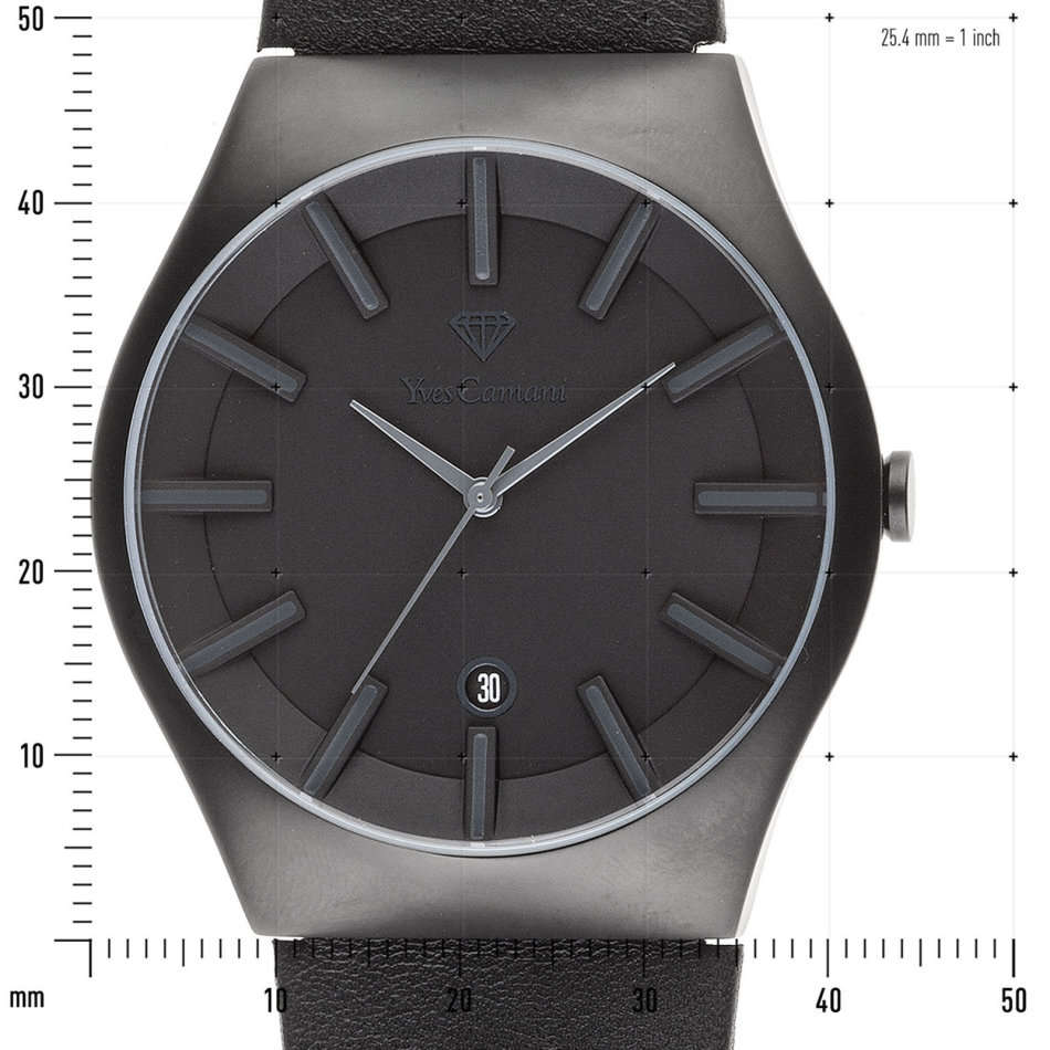 -I GENUINE I EXCLUSIVE I-  YVES-CAMANI® Louanne Women Date Display  Black Leather Strap Watch