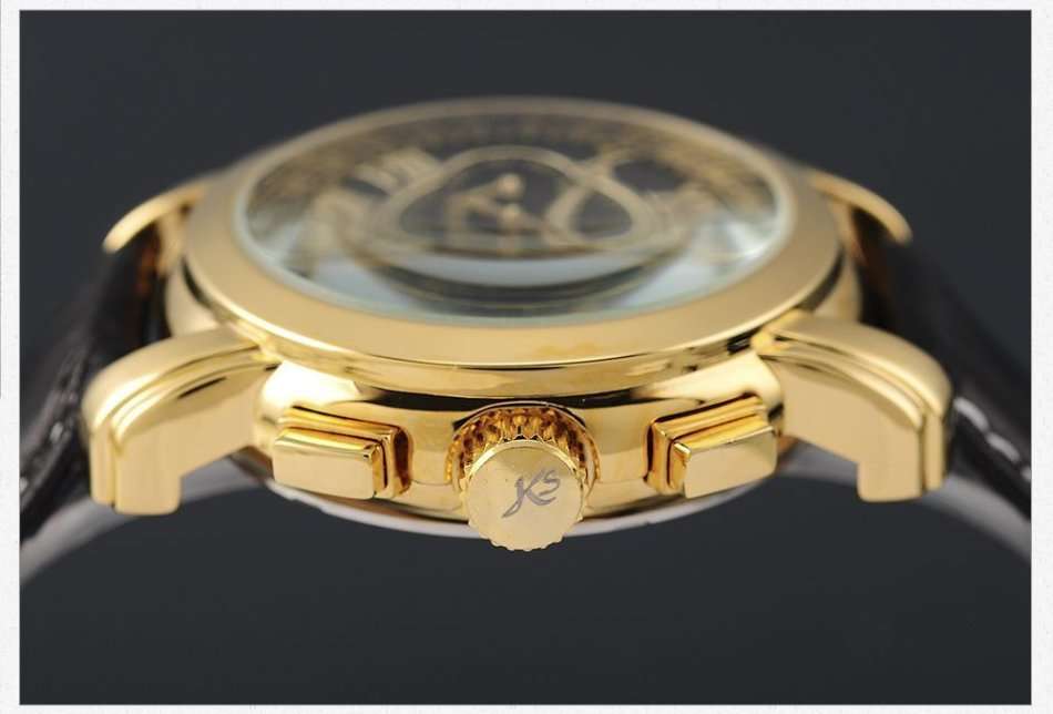 -I GENUINE I- KRONEN&SÖHNE Automatic Mechanical Date Day Black Leather 6 Hands Sport Men Watch