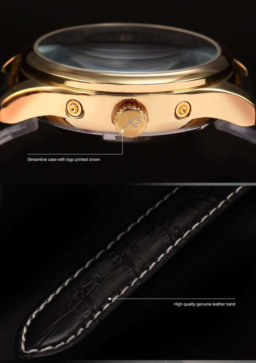 -I GENUINE I- KRONEN&SÖHNEAutomatic Mechanical Wrist Watch SPORT Leather Analog Date Day