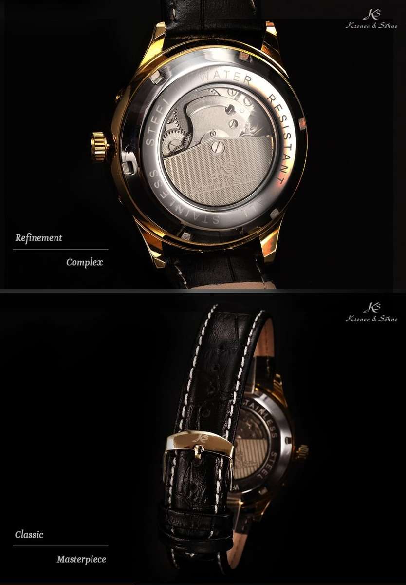 -I GENUINE I- KRONEN&SÖHNEAutomatic Mechanical Wrist Watch SPORT Leather Analog Date Day