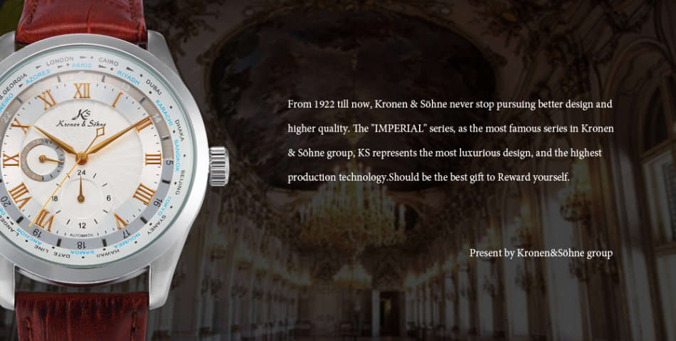 -I GENUINE I- KRONEN&SÖHNE Day 24 Hours Display Automatic Mechanical Men's Leather Sport Wrist Watch