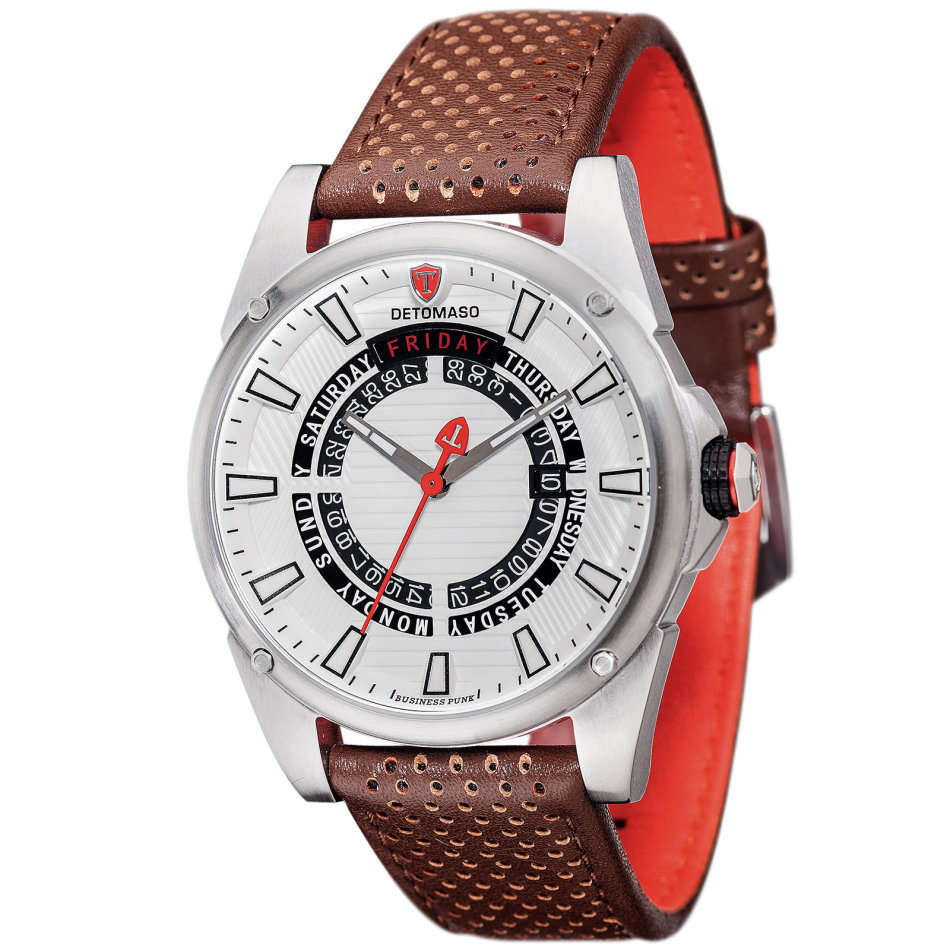 LATE ENTRY I DETOMASO® BUSINESS PUNK MEN JAPANESE QUARTZ DAY/DATE DISPLAY LEATHER STRAP WATCH