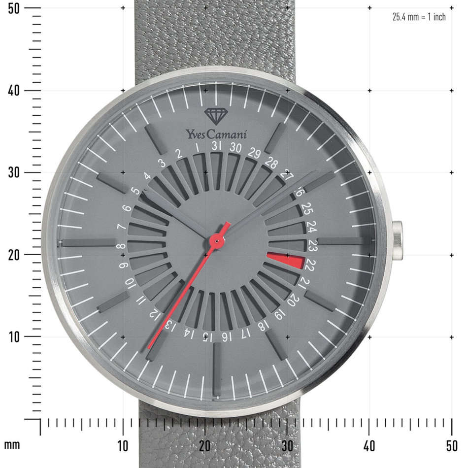 -I GENUINE I EXCLUSIVE I-  YVES CAMANI Morvan Mens Flat Stainless Steel Case Leather  Strap Watch