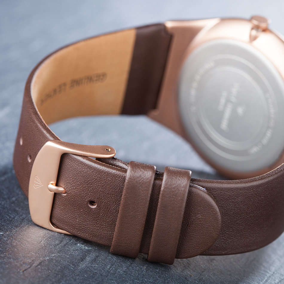 -I GENUINE I EXCLUSIVE I-  YVES-CAMANI® Louanne Women Date Display  Brown Leather Strap Watch