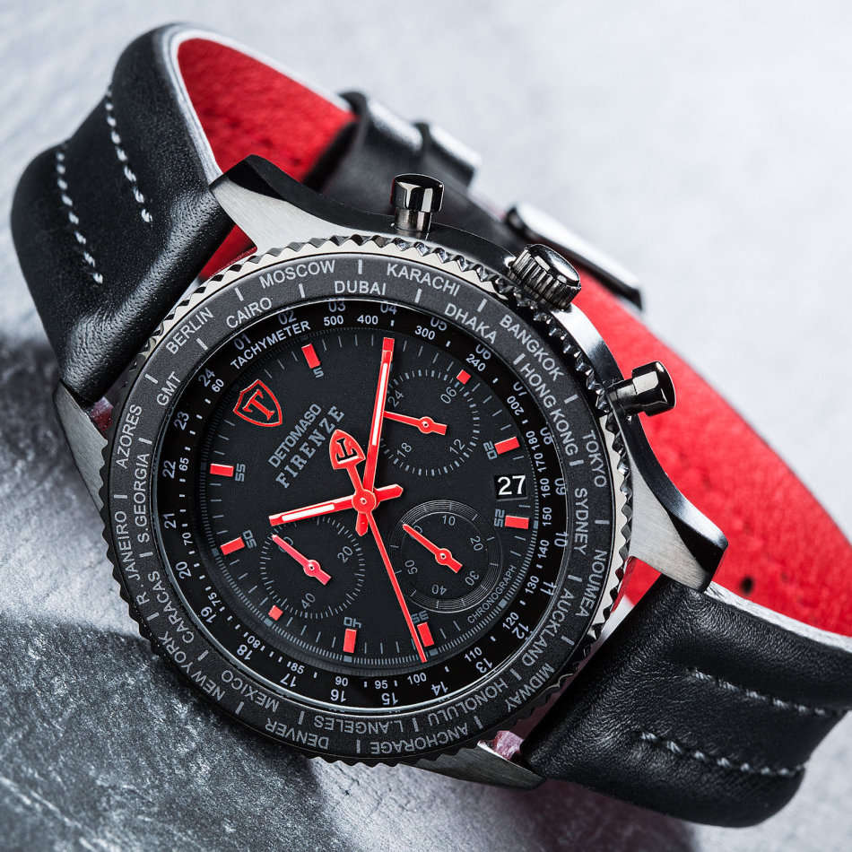 LIMITED EDITION - READY TO SHIP I DETOMASO  FIRENZE  BLACK CHRONOGRAPH WATCH