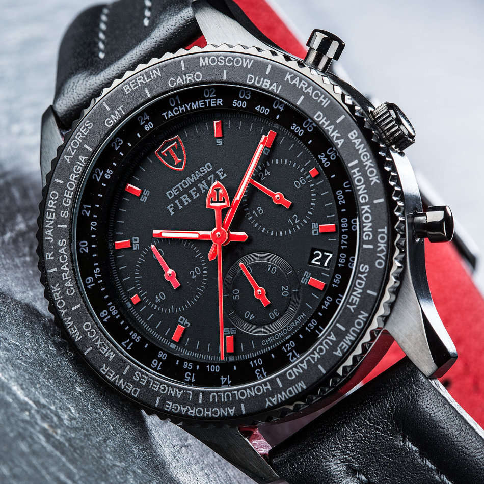 LIMITED EDITION - READY TO SHIP I DETOMASO  FIRENZE  BLACK CHRONOGRAPH WATCH