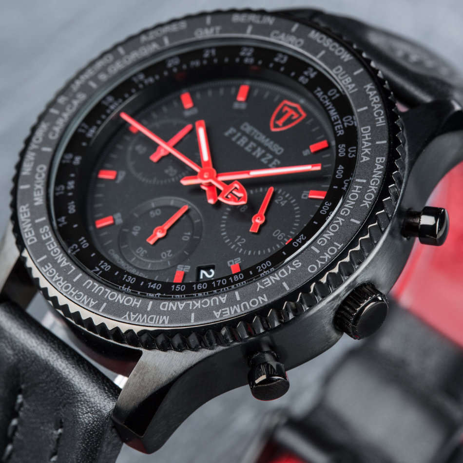 LIMITED EDITION - READY TO SHIP I DETOMASO  FIRENZE  BLACK CHRONOGRAPH WATCH