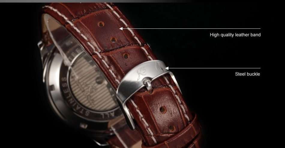 -I GENUINE I- KRONEN&SÖHNE Men White Silver Date Day Leather Automatic Mechanical Wrist Watch