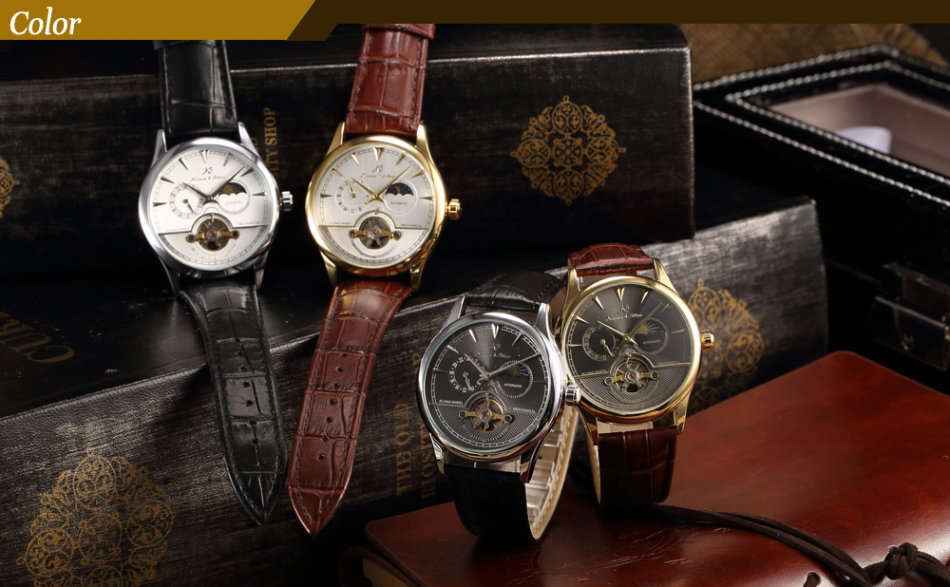 -I GENUINE I- KRONEN& SÖHNE Luxury Men 24 Hours Leather Sport Automatic Mechanical Steel Wrist Watch