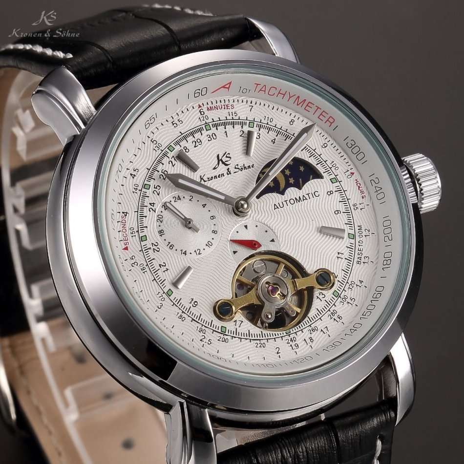 -I GENUINE I- KRONEN & SÖHNE Tourbillon Automatic Mechanical Sport Wrist Leather Watch
