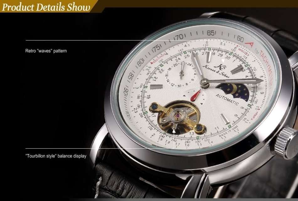 -I GENUINE I- KRONEN & SÖHNE Tourbillon Automatic Mechanical Sport Wrist Leather Watch