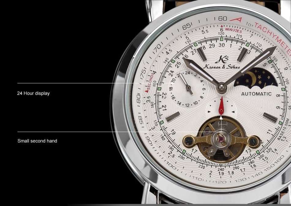 -I GENUINE I- KRONEN & SÖHNE Tourbillon Automatic Mechanical Sport Wrist Leather Watch