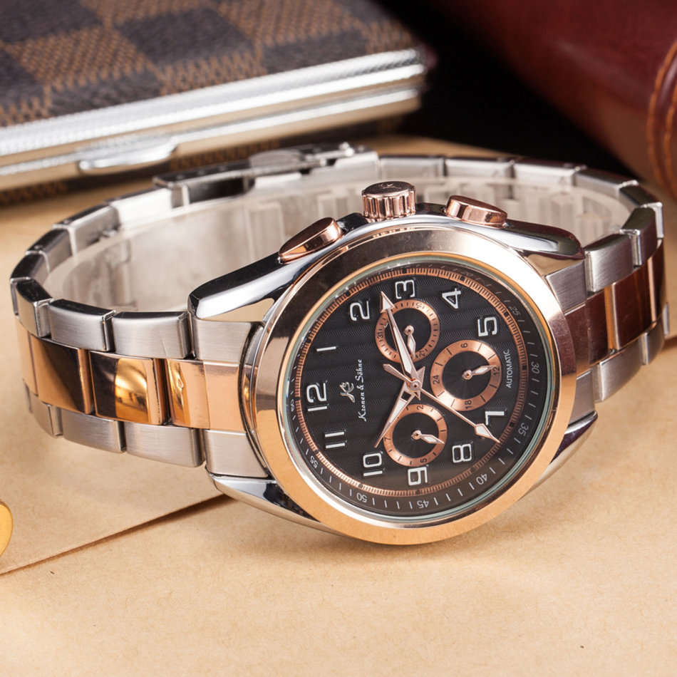 -I GENUINE I- KRONEN&SÖHNE Rose Gold Date Day Automatic Mechanical Steel Sport Wrist Watch