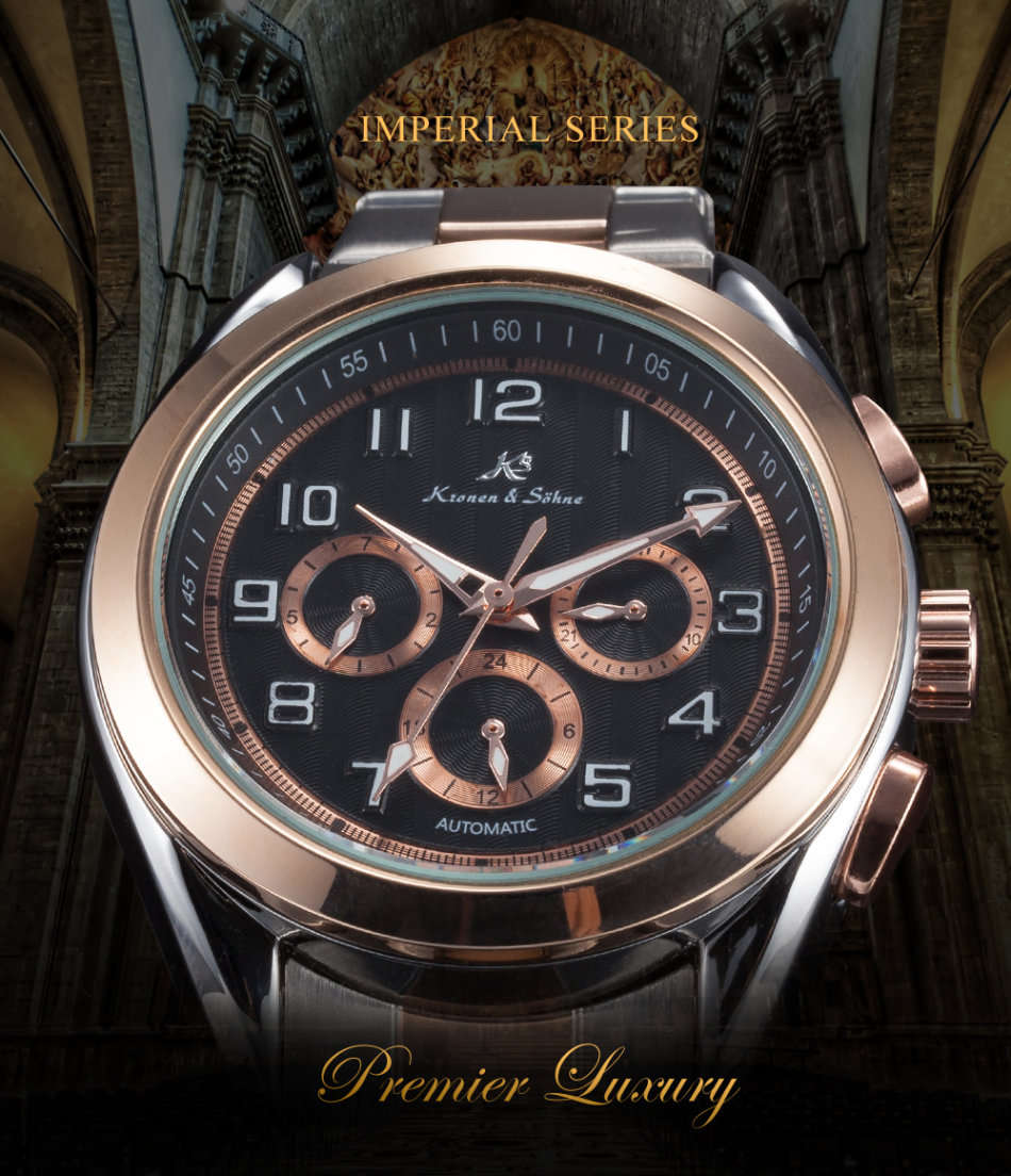 -I GENUINE I- KRONEN&SÖHNE Rose Gold Date Day Automatic Mechanical Steel Sport Wrist Watch