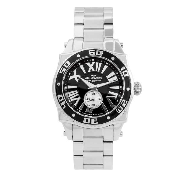 -I Genuine Swiss Watch I- Aquaswiss Unisex  Black/Silver Swissport G Watch