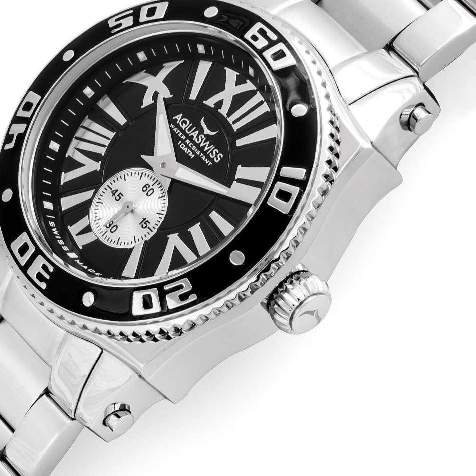 -I Genuine Swiss Watch I- Aquaswiss Unisex  Black/Silver Swissport G Watch