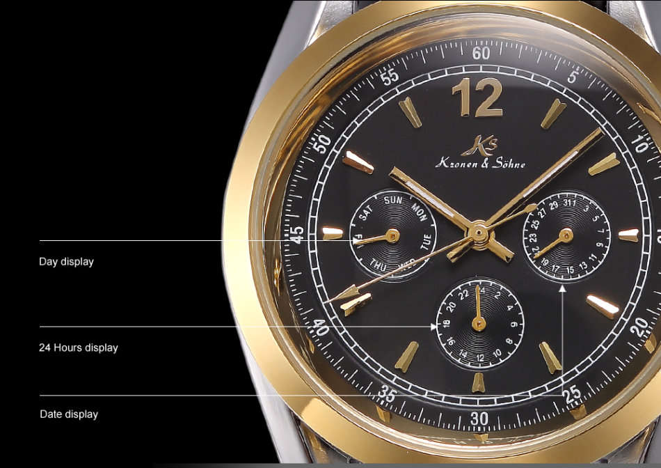 -I GENUINE I- KRONEN&SÖHNE IMPERIAL Luxury Mens Leather Automatic Mechanical Day Date Sport Watch