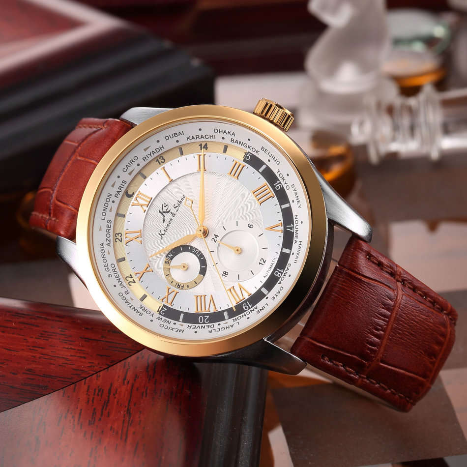 -I Late Entry !!! I GENUINE I- KRONEN & SÖHNE Automatic Sport Army Leather Mechanical Wrist Watch