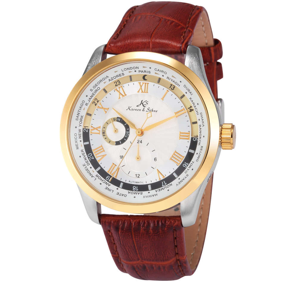 -I Late Entry !!! I GENUINE I- KRONEN & SÖHNE Automatic Sport Army Leather Mechanical Wrist Watch