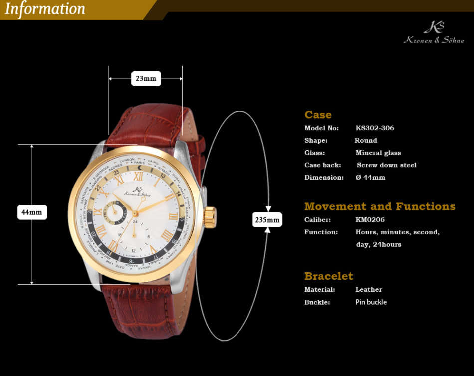 -I Late Entry !!! I GENUINE I- KRONEN & SÖHNE Automatic Sport Army Leather Mechanical Wrist Watch