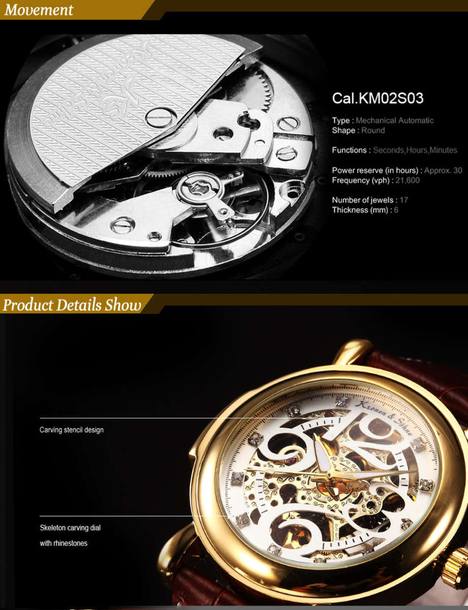 -I Late Entry !!! I GENUINE I- KRONEN & SÖHNE Automatic  Mechanical Crystal Skeleton Dial Watch