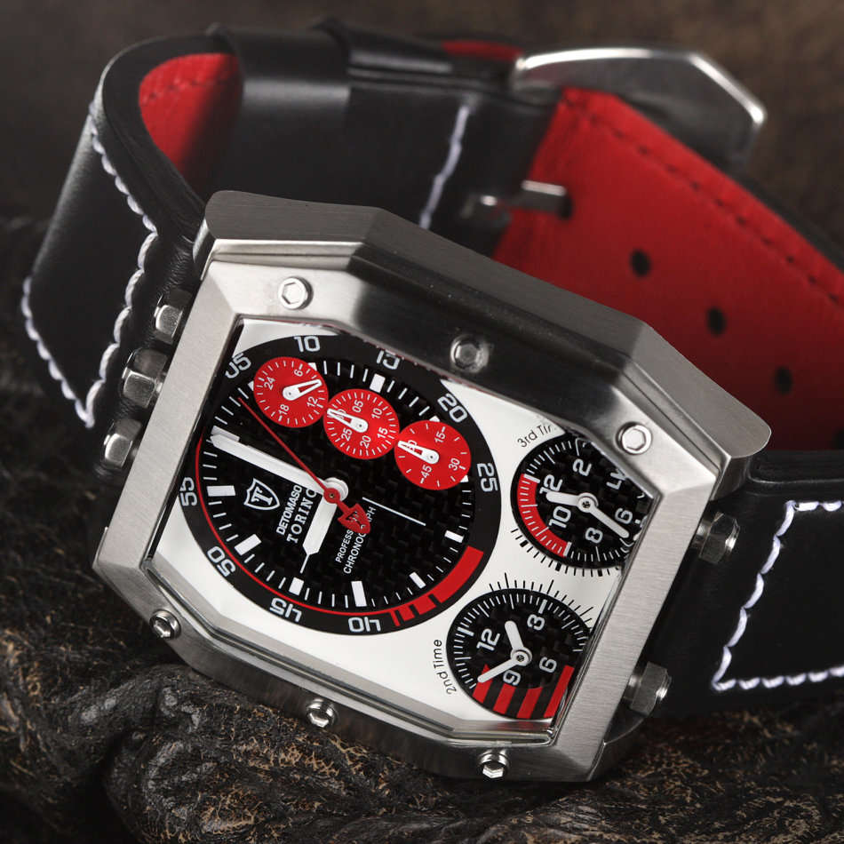 EXCLUSIVE !!! TORINO 3 TIMEZONE WATCH CHRONOGRAPH STAINLESS STEEL LEATHER LARGE DIAL