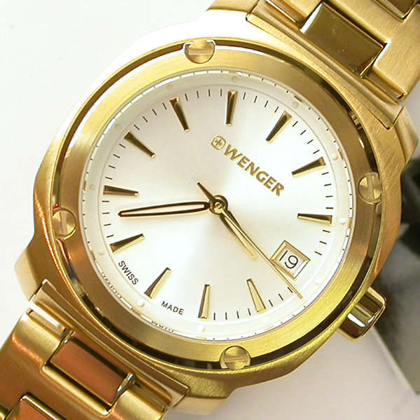SWISS MILITARY I WENGER I WHITE DIAL 33MM YELLOW GP 100M WR EDGE WATCH- 3 YEAR WARRANTY