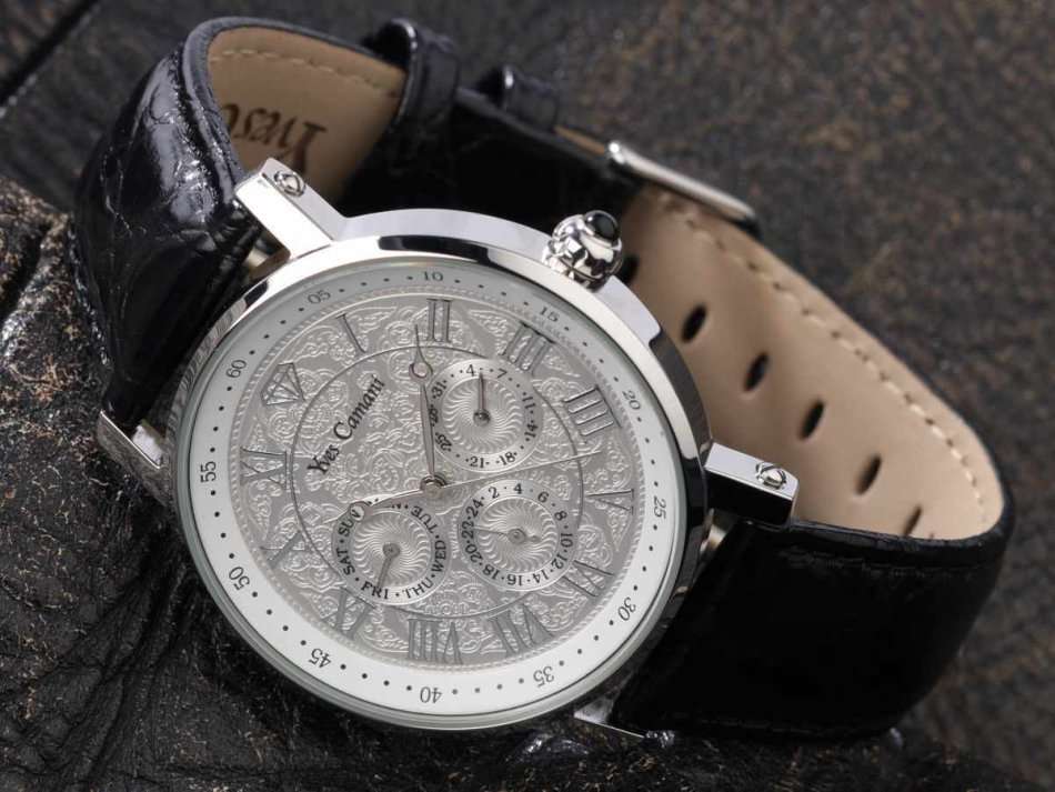 LATE ENTRY ! I GENUINE I EXCLUSIVE I YVES CAMANI BAROCCO SILVER MULTIFUNCTION DAY/DATE S/LESS WATCH