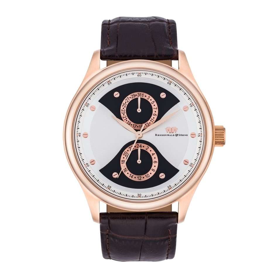 EXCLUSIVE I GENUINE I RHODENWALD & SÖHNE MENS M/FUNCTION   QUARTZ MOVEMENT 5 ATM LEATHER BAND WATCH