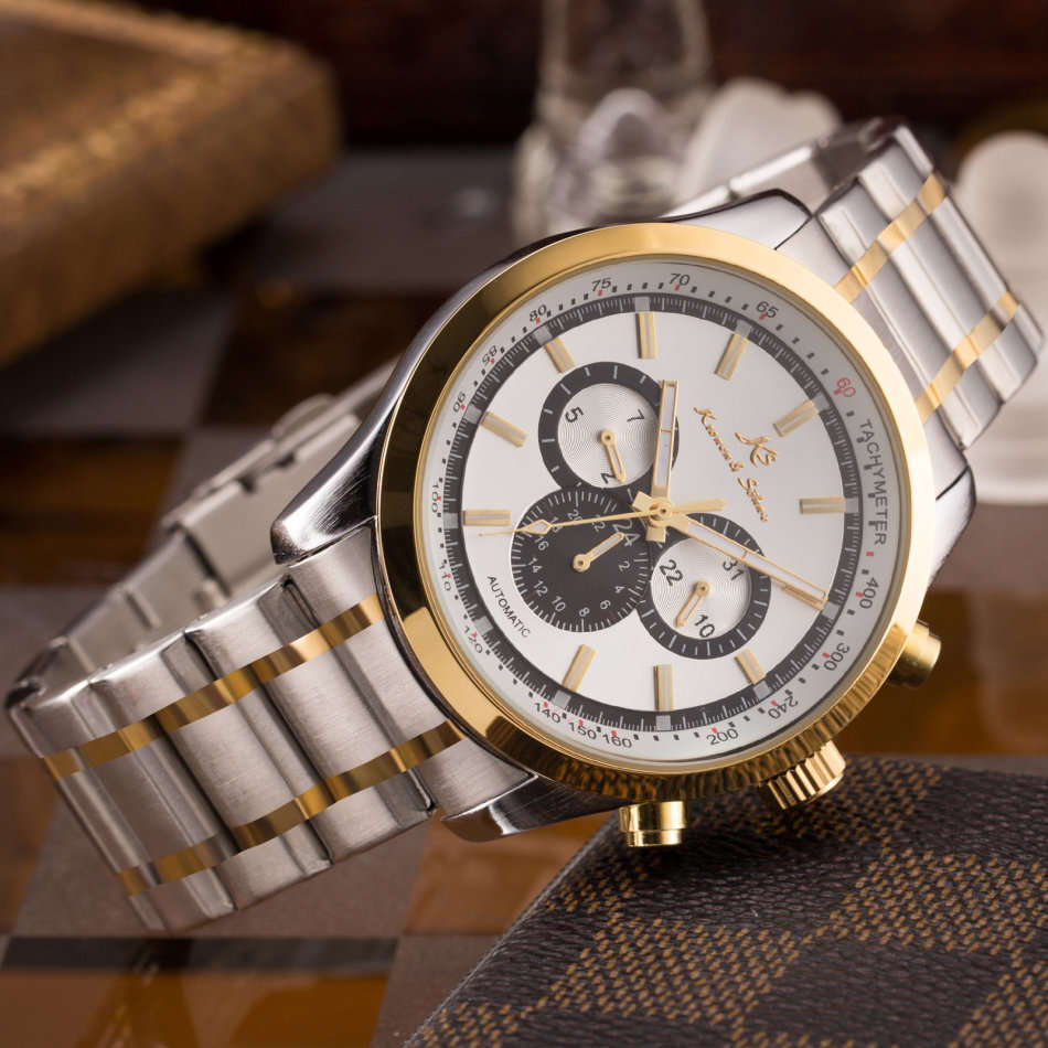 -I GENUINE I- KRONEN&SÖHNE Mens Stainless Steel Automatic Mechanical Date Day Sport Wrist Watch