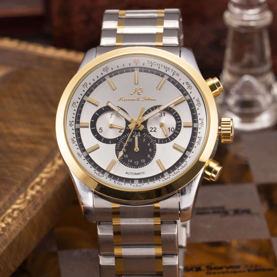 -I GENUINE I- KRONEN&SÖHNE Mens Stainless Steel Automatic Mechanical Date Day Sport Wrist Watch