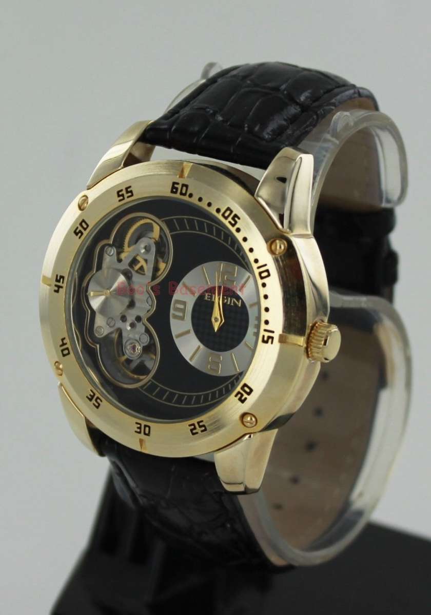LATE ENTRY ! I GENUINE I EXCLUSIVE I MEN I  ELGIN  Goldtone Partial Skeleton Automatic Watch